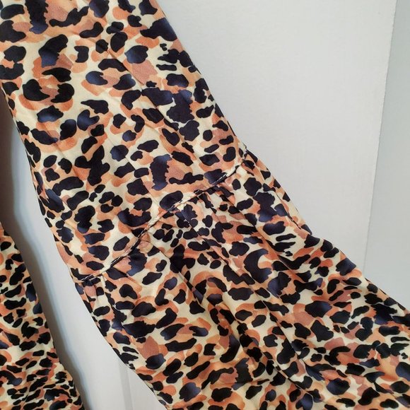 Women's Baby Doll Dress with Pockets, L, Leopard, Long Sleeve Flowy Tunic V Neck - Picture 3 of 9